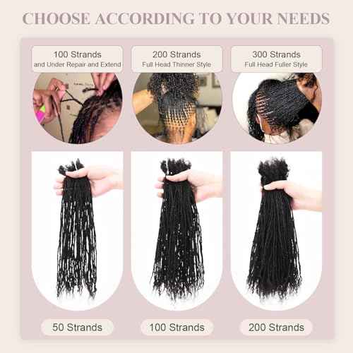 Originea Micro Locs Extesnions Human Hair 0.2cm Thickness Sisterlocks Curly Tips, Full Handmade Interlocking Permanent Soft Dreadlock Extensions Natural Looking Locs (1B# 0.2cm, 8 Inch 120 Strands)