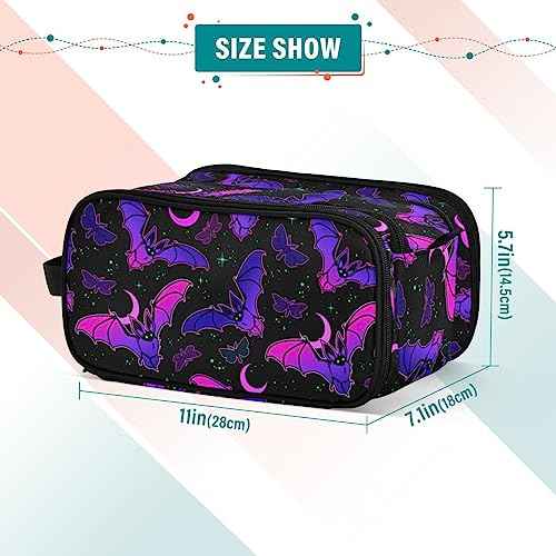MNSRUU Travel Makeup Bag, Purple Bat Gothic Makeup Bag Large Capacity Cosmetic Bag Organizer, Portable Toiletry Bag for Travel Size