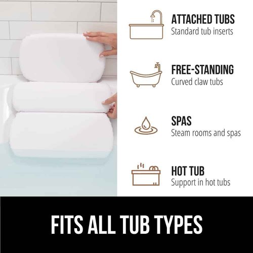 GORILLA GRIP Bath Pillow for Tub, Improved Suction Cups, Luxury Bathtub Pillows, Headrest for Neck and Back Support, Relaxing Home Spa, Hot Tubs and Bathroom Essentials, Gifts for Women, 3 Panel White