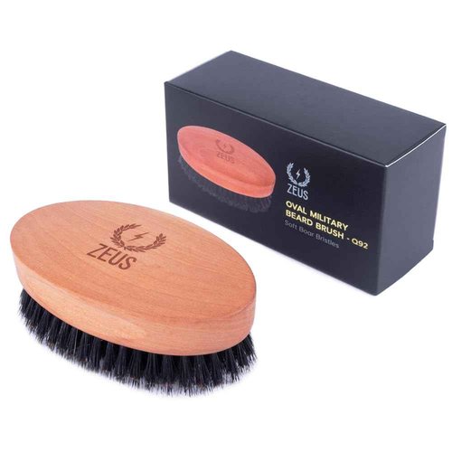 ZEUS Oval Military Beard Brush for Men, Natural Boar Soft Bristle Grooming Tool for Shaping, Conditioning & Daily Beard Maintenance (Made in Germany) Q92