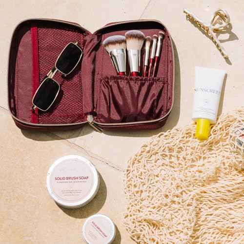 BK BEAUTY Travel Brush Set with Pouch 5-Piece Vegan, Cruelty-Free Brushes for Face & Eyes | Lightweight, Durable Makeup Brushes in Vegan Leather Pouch Perfect Travel-Size Makeup Brush Set