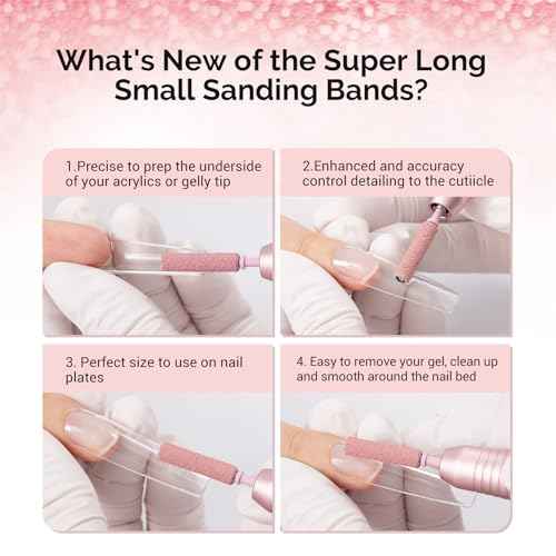 MelodySusie 50 Pcs Nail Drill Bits Super Long Small Sanding Bands with 3.1mm Crystal Mandrel Bit, 180 Fine Grit Nail File for Acrylic Nails Gel Manicures and Pedicure, Pink