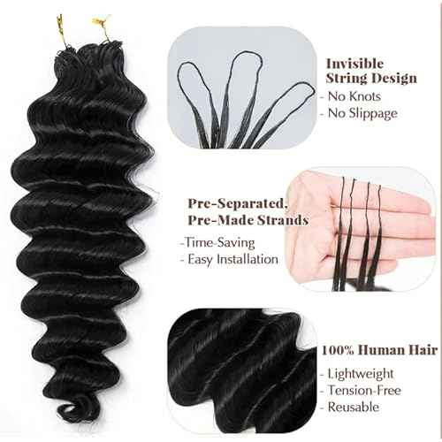 Deep Wave Knotless Pre-Separated Crochet Hair Extensions Human Hair Loose Wave Crochet Hair Natural Black Machine Made Feather Human Hair Extension 16inch 120g