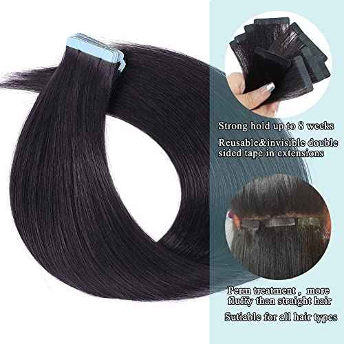 Yaki Tape in Hair Extensions Human Hair 40 PCS Light Yaki Straight Tape in Hair Extensions Human Hair Black Women 100% Human Hair Double Sided Seamless PU Tape in Hair Extensions 22 Inch