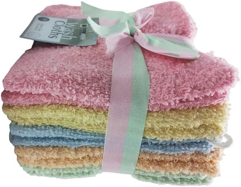 VeZee Home Style Essential 100% Cotton Assorted Wash Cloths, 12X12 in, 10/Pack, Absorbent for Multiple uses Like Flannel Spa, Gym, Kitchen:12 Packs