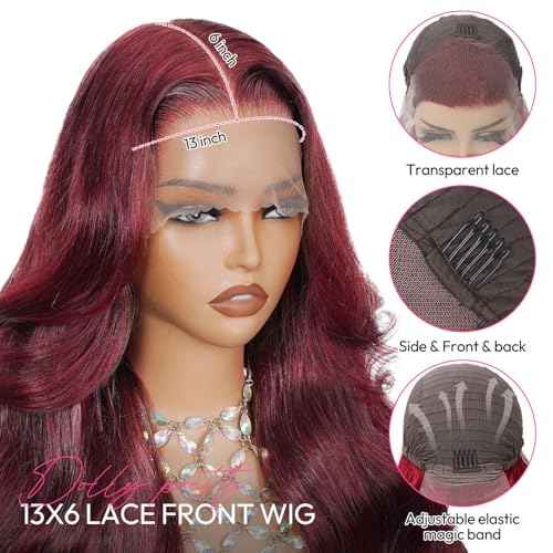 30 Inch 13x6 99j Burgundy Wig Human Hair 200 Density Hd Body Wave Lace Front Glueless Red Wigs Human Hair