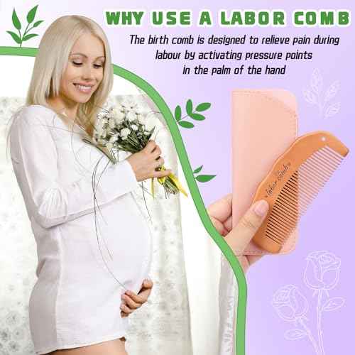 FEBSNOW Birthing Comb, 2 Pack Natural Wooden Labor Combs for Pain Relief Birthing Comb for Pregnant Women's Delivery Gifts