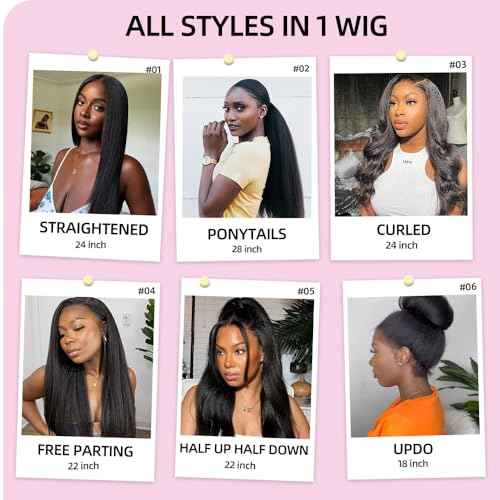Kinky Straight Human Hair Wig 360 Lace Front Wigs Human Hair 180% Density Yaki Straight Human Hair Wig 18Inch 360 Lace Frontal Wigs Human Hair for Women Natural Color