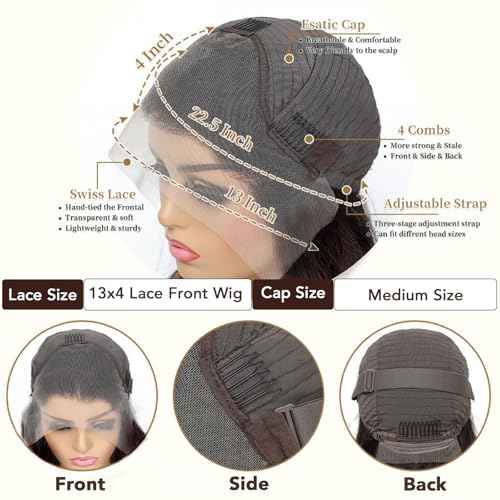 13x4 Chocolate Brown Lace Front Wig Human Hair Pre Plucked 200% Density Brown Glueless Body Wave HD Lace Front Wigs Human Hair 28 Inch