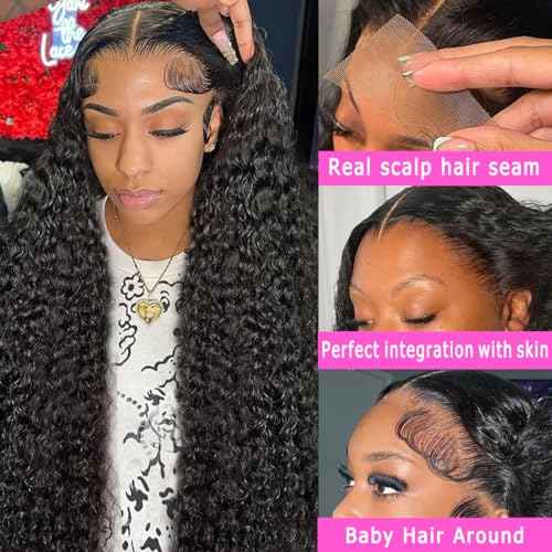 Water Wave Lace Front Wigs Human Hair Pre Plucked 13x6 HD Lace Frontal Wigs 200% Density Brazilian Virgin Human Hair Wigs for Black Women Natural Color