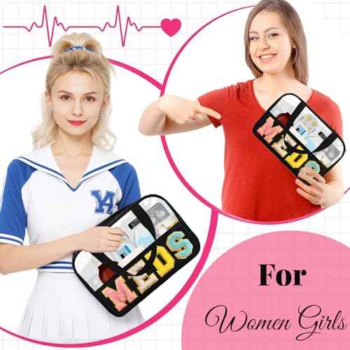 Chenille Letter MEDS Bag Clear Medical Medicine bag for Traveling Preppy Emergency Patch Bag with Handle and Zipper Waterproof Nylon Portable Makeup Bag for Women