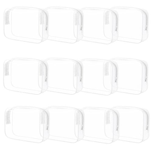 Eilyliafe 12 Pieces Clear Cosmetic Bag, PVC Waterproof Makeup Bags with Zipper, TSA Approved Toiletry Bag for Travel, Transparent Pouches Organizer Storage for Men and Women (White, Small)