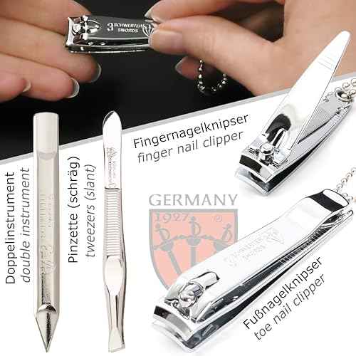 3 Swords Germany - brand quality 6 piece manicure pedicure grooming kit set for professional nail care with camo synthetic leather case - Made in Germany