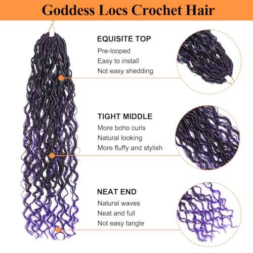 24 Inch Goddess Locs Crochet Hair 8 Packs Faux Locs Crochet Hair for Black Women 1B/Purple Pre-curled River Locs Hair for Women Pre Looped Bohemian Hair Synthetic Extensions (1B/Purple,24 Inch)
