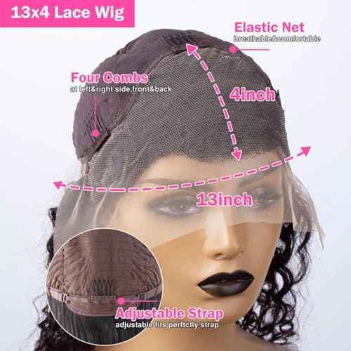 Curly Bob Wig Human Hair 13X4 Water Wave Lace Front Wig Human Hair Pre Plucked 250% Density Curly Bob Wigs for Women Natural Color 14 Inch¡¦