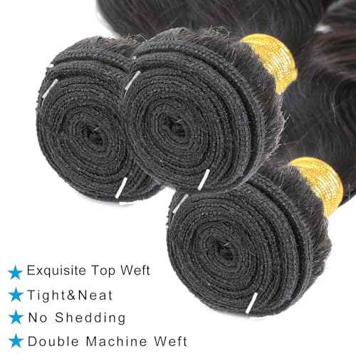 Natura Brazilian Body Wave 34 inch Unprocessed Remy Hair 12A Single Bundle (Black)