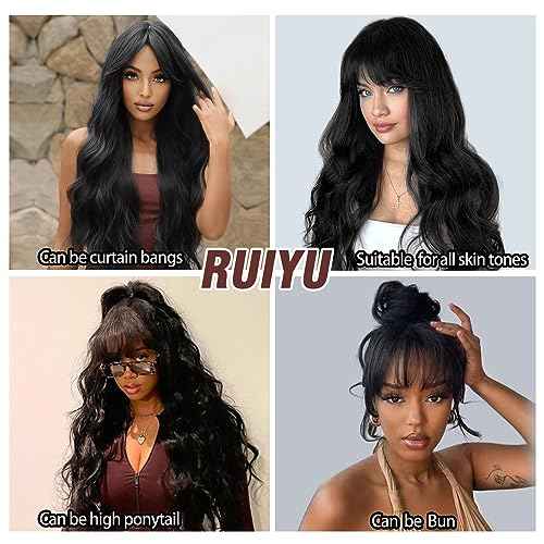 Ruiyu Body Wave 2x4 Lace Front Wigs Human Hair Wigs with Bangs for Black Women Wear and Go Glueless Wig with Bangs 180% Density Closure 100% Brazilian Virgin Human Hair 18 Inch