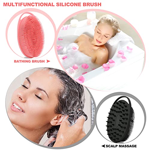 Silicone Body Scrubber, Silicone Loofah Double-Sided Body Brush,Silicone Shower Scrubber and Scalp Massager Shampoo Brush for Sensitive Kids Women Men All Kinds of Skin (1PCS Cool Gray)