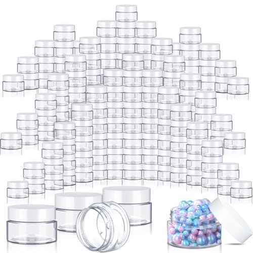 200 Pcs 1 oz Empty Bulk Plastic Container Jars with Lid Leak Proof Round Plastic Jars Small Cosmetic Travel Containers for Storage Makeup Creams Lotion Ointments, White