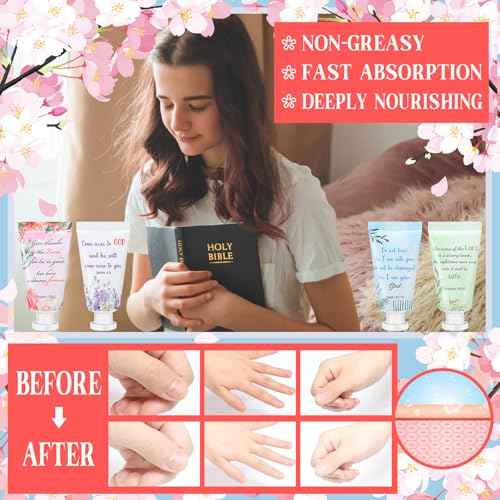 Landhoow 24 Pack Christmas Christian Hand Cream Bulk for Women Thanksgiving Bible Travel Hand Lotion Set Religious Bible Verse Gift for Employee Coworker Team Church Wedding Homeless