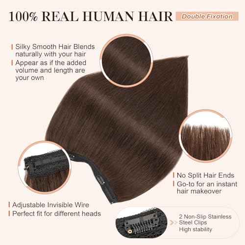 Halo Hair Extensions Real Human Hair,S-noilite Halo Hair Extensions,Halo Hair Extension for Women,100% Human Hair Halo Extensions,Halo Hair 70g/20inch 02 Dark Brown