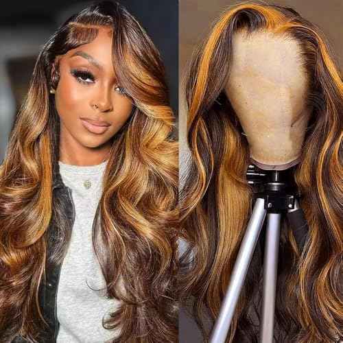 Honey Blonde Lace Front Wigs Human Hair Pre Plucked with Natural Hairline 13x4 Glueless Wigs Human Hair 180 Density 4/27 Highlight Body Wave Lace Frontal Wigs 32Inch