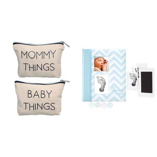 Pearhead Unisex Baby Baby Organizing Pouches + Blue Baby Memory Book, Baby Organizing Pouches + Blue Baby Memory Book