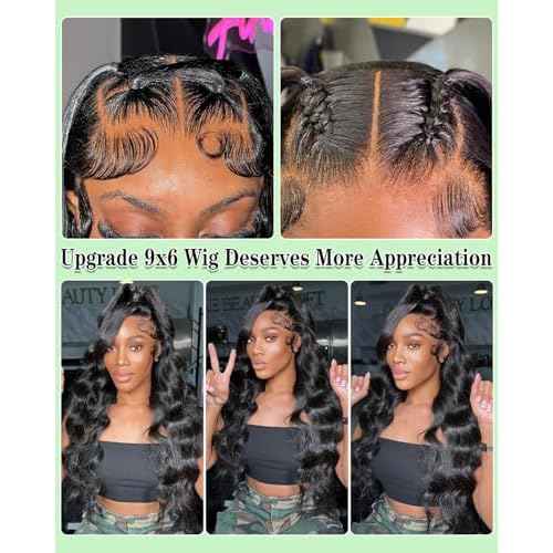 Kapelli Hair Glueless HD Lace Front Wigs Human Hair Pre Plucked Bleached Knots with Baby Hair 200% Density 9x6 Body Wave Lace Closure Wigs for Black Women Natural Black Color 24 Inch