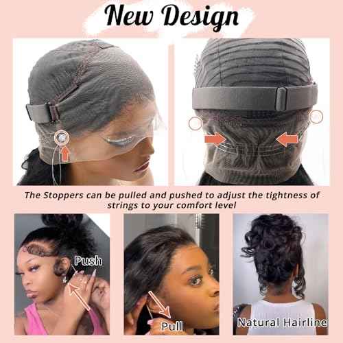 360 Lace Front Wigs Human Hair Body Wave 200% Density 16 Inch Upgraded Hidden Straps 360 HD Full Lace Wigs Human Hair With Drawstring Pre Plucked With Baby Hair for Women Natural Black