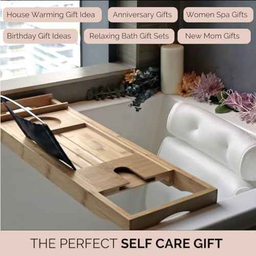 Foldable Bathtub Tray Caddy - Expandable Bath Tray for Tub | Secure, Non-Slip Bathtub Caddy for Tub for Bath Accessories, Self Care Home Spa Gift Set, Relaxing Gifts for Women, New Moms, House Warming