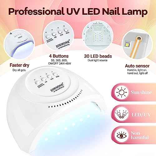 JODSONE 100 Bottles of Gel Nail Polish Kit with U V Led Light 95 Multiple Glossy Glitter Colors Mint Green Light Pink Nail Gel Base Coat Glossy and Matte Top Coat