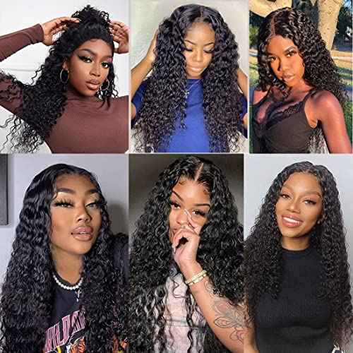 Deep Wave Bundles With Closure (18 20 22+16) Wet and Wavy Human Hair 10A Brazilian Virgin Curly Hair Weave 3 Bundles With 4x4 HD Lace Closure Free Part Natural Color