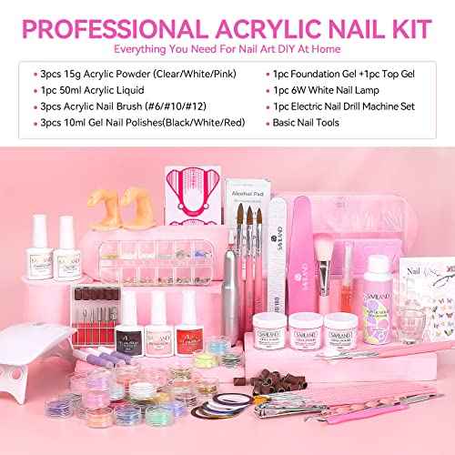 SAVILAND Acrylic Nail Kit with Everything: Professional Complete Acrylic Nail Set for Beginners with Monomer Liquid Gel Nail Polish U V Nail Light Gift for Women