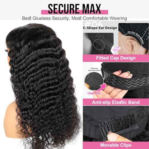 BLY Glueless Wigs Human Hair 9x6 M-Cap Wig Max Parting HD Lace Pre Cut Wig for Women Pre Plucked, Bleached Tiny Knots Deep Wave Curly Lace Front Wigs Wear Go 180% Density 20 Inch