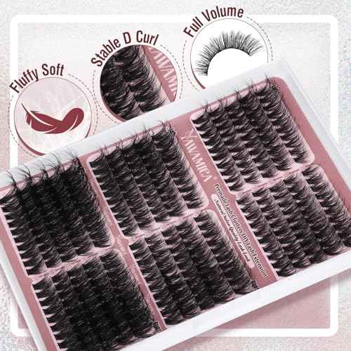Yawamica Cat Eye Lash Clusters Fluffier Cluster Eyelash Extensions Wispy Individual Lashes Premade Eyelash Clusters Left Right Cluster Lashes 60D 80D 100D Volume 300pcs Eye Lashes Clusters DIY Lash