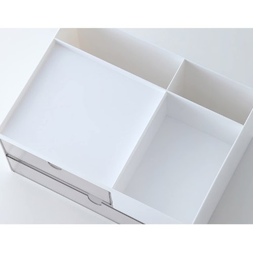 MILULUGO Makeup Organizer with 2 Drawers, Desk Organizer, 4 Compartments, Cosmetics Storage Box for nail polish,Lipstick, Brushes, Jewelry, Skincare, Bathroom Organization Boxes - White