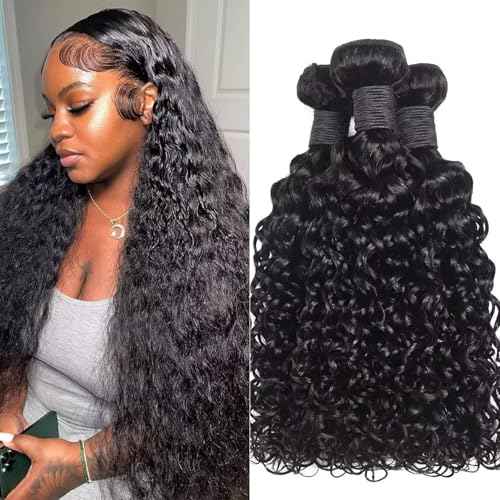 Water Wave Human Hair Bundles 12A Double Weft Deep Curly Wave Bundles 100% Unprocessed Brazilian Virgin Human Hair Natural Black Color Wet And Wavy Hair Extensions 24 24 24