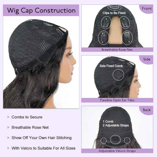 Curly V Part Wig 180% Density No Leave Out V Part Wigs Upgrade U Part Glueless Wigs for Black Women Premium Fiber & Remy Human Hair Blended, Realistic Look with True Scalp (Natural Black, 22 Inch)