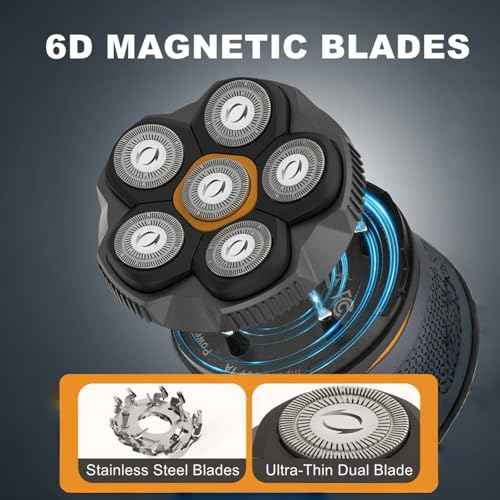 Magnetic 6 Blades Head Shaver Replacement Heads for Many 6D Magnetic Electric Razor,Newly Designed Magnetic 6D Blade Head Compatible with Head Shavers for Bald Men,2 Pack Travel Size.