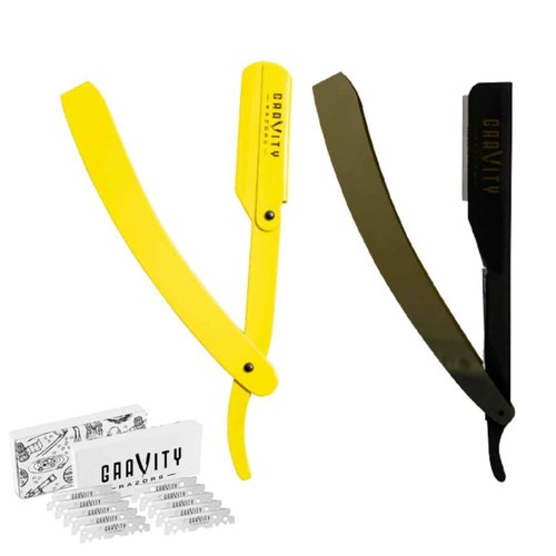 Professional Straight Razor Bundle - Stainless Steel Straight Razor Kit with 20 Gravity Premium Blades ("The OG", Kingsman)