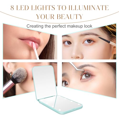 Compact Mirror, 1X/3X Magnification LED Pocket Mirror with Nternal BIattery, Mini Mirror for Purse, Pocket,Travel and Present (Mint Green)