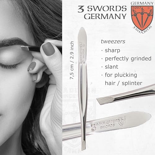3 Swords Germany - Brand Quality 4 Piece Manicure Pedicure Grooming kit Set for Professional Finger & Toe Nail Care Tweezers File Clipper Brown Synthetic Leather case - Made by 3 Swords