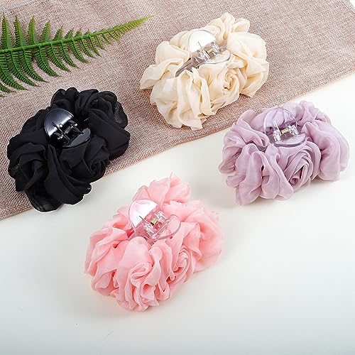 AIPAO 4 Pack Hair Claw Clips for girls Large Chiffon Flower Fashion Hair Clips for Women