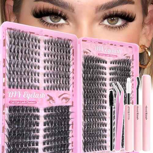 Lash Clusters Kit, 560 Pcs Eyelashes Clusters Kit 9-16mm Individual Natural Lash Extension Kit D Curl Fluffy Wispy False Eyelashes (40D+60D+80D New, With Bond & Seal Tweezers Brush)