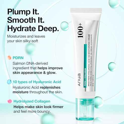 ANUA PDRN Hyaluronic Acid 100 Moisturizing Cream, Lightweight Hydrating Moisturizer with Salmon DNA, Hyaluronic Acid, Collagen For Glass Skin, Korean Skin Care (60ml / 2.02 fl. oz)