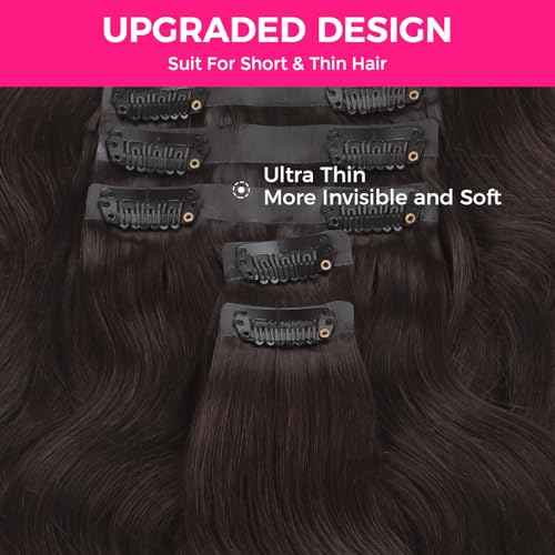 Lashey Seamless Clip in Hair Extensions Human Hair 150g 9pcs 20 Inch Body Wave #2 Dark Brown Clip in for Women PU Weft Hair Extensions