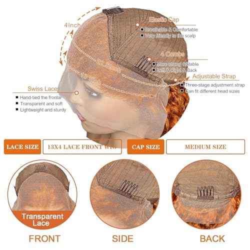Curly Human Hair Wig 13¡¿6 Deep Wave Lace Front Wigs Human Hair 180 Density Deep Wave Wigs with Hairline Ginger Wig Human Hair 350# Colored 24 Inch