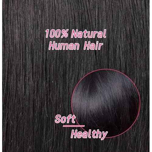 Essent Seamless Sleek Straight Clip in Hair Extensions Seamless Real Human Hair, 16 Inch 1Pack 130g 7Pcs Human Hair Extensions for Women Natural Black