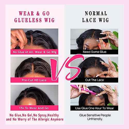 Wear and Go Glueless Wigs Human Hair Pre Plucked Pre Cut for Beginners Deep Wave Lace Front Wigs Human Hair Upgraded No Glue Ready To Wear 4x4 Lace Closure Glueless Wigs for Women 24 Inch