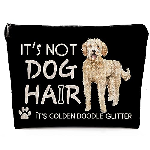 Dwept It's Not Dog Hair It's Golden Doodle Glitter Cosmetic Bag, Funny Dog Makeup Bag Zipper Cosmetic Pouch Bag Travel Linen Makeup Organizer, Dog Themed Gifts for Dog Lovers Women Girls